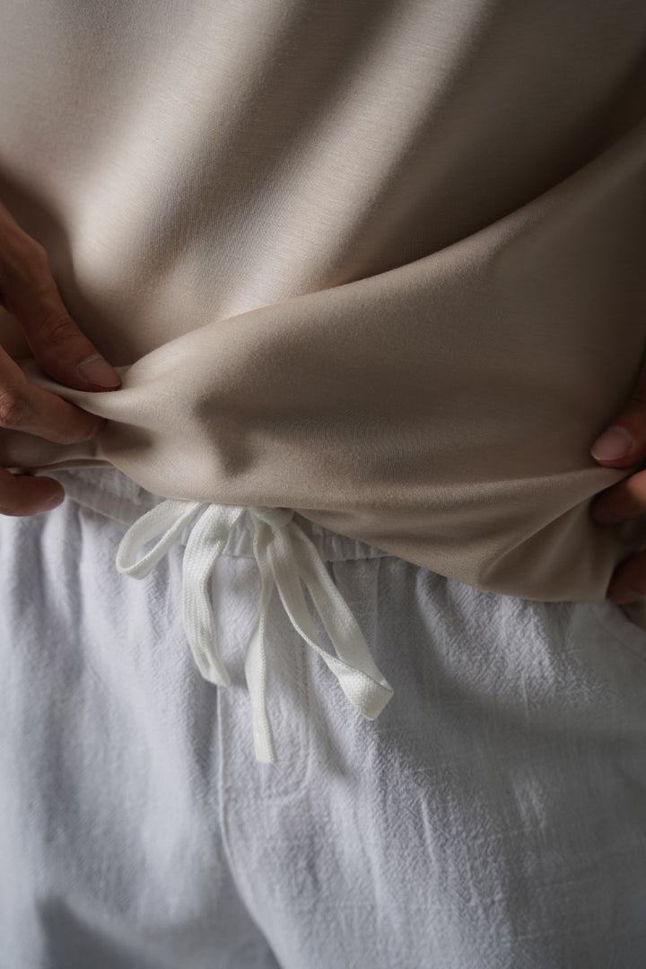 WHITE TEXTURED COTTON TROUSERS