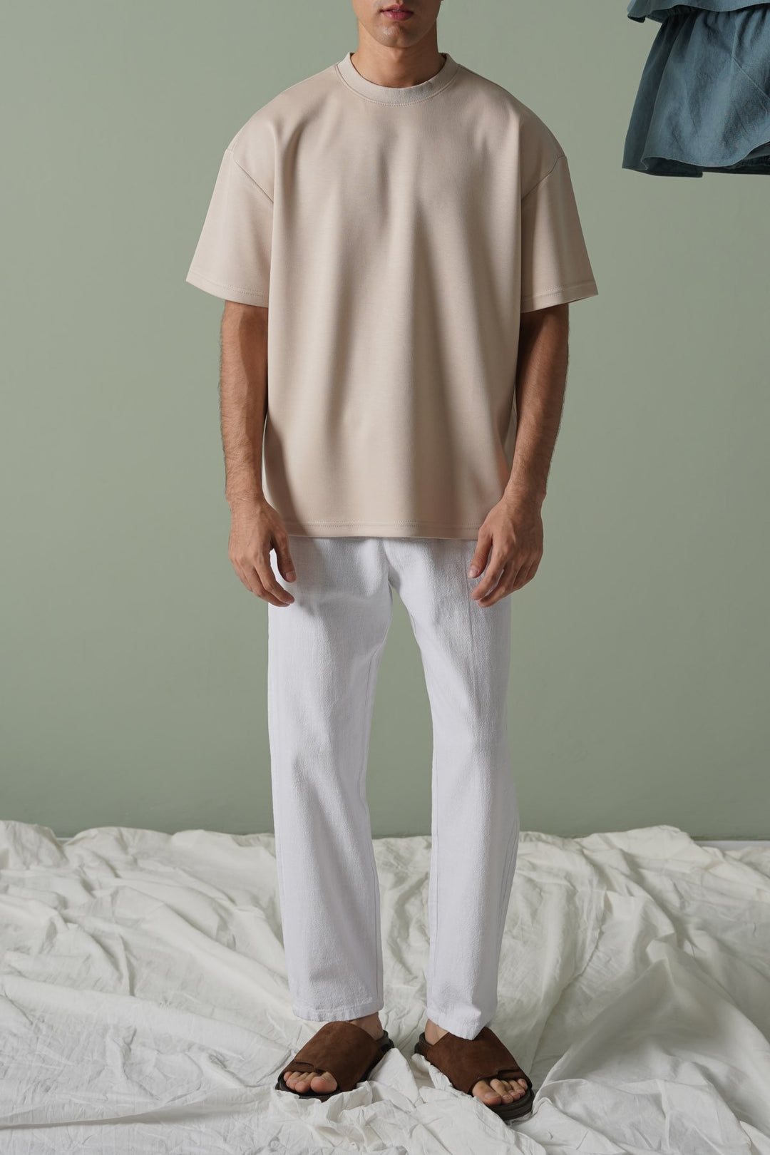 WHITE TEXTURED COTTON TROUSERS