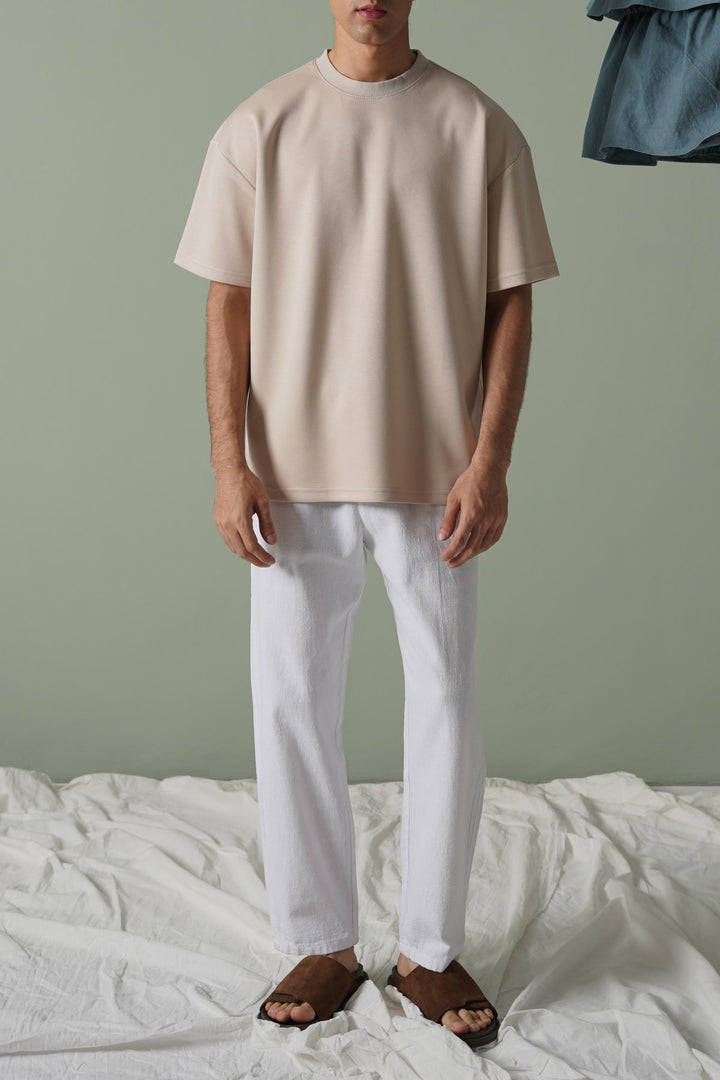 WHITE TEXTURED COTTON TROUSERS