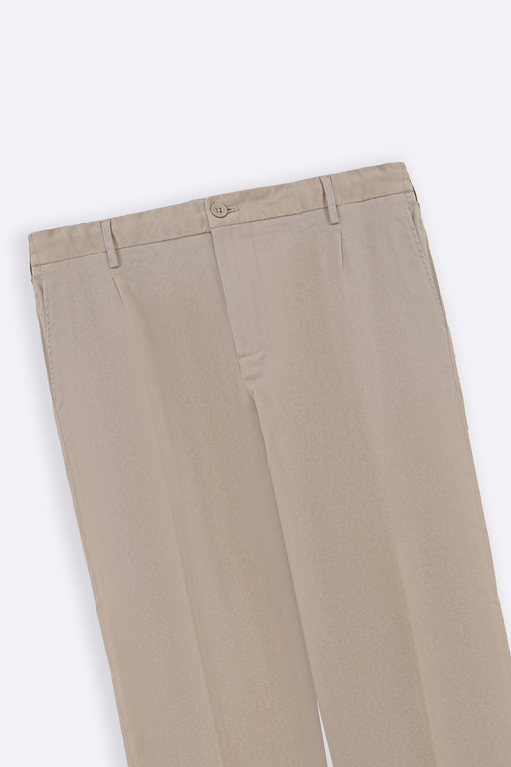BEIGE PLEATED COTTON TROUSERS