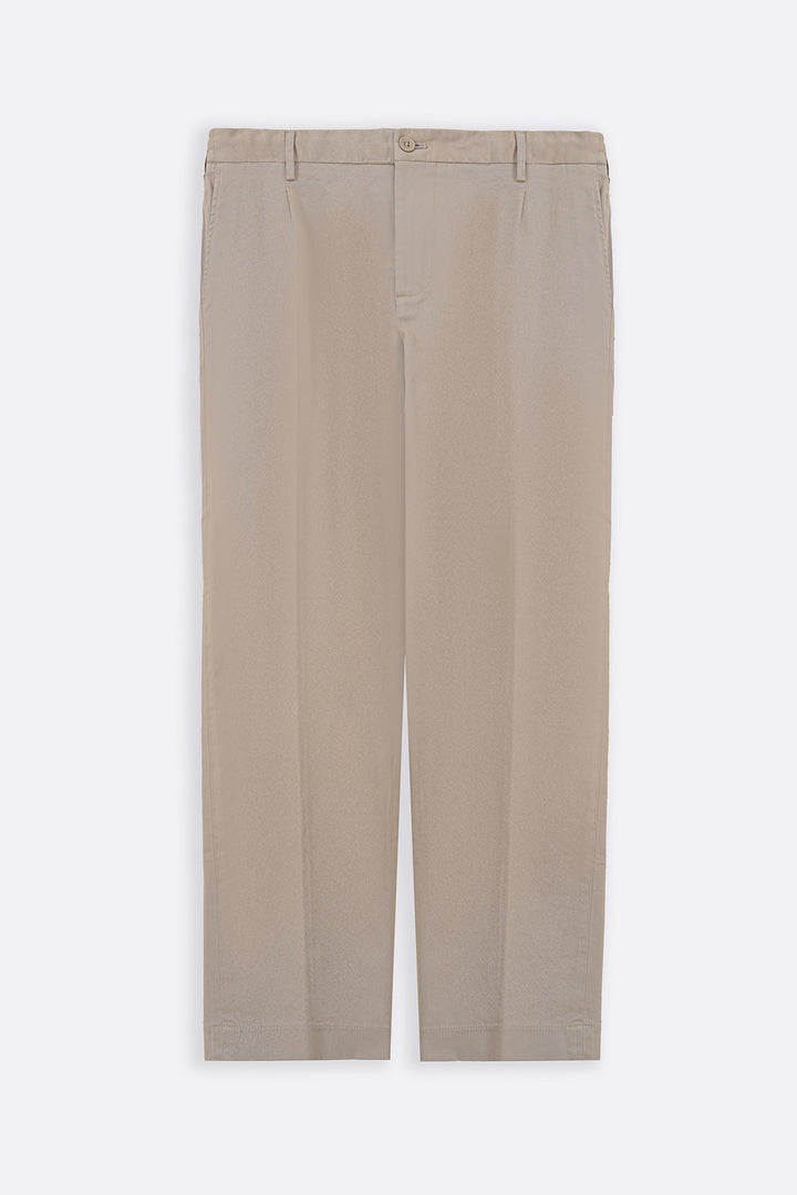 BEIGE PLEATED COTTON TROUSERS