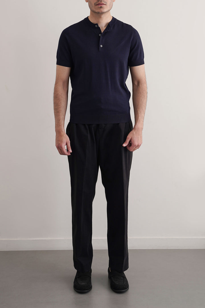 BLACK PLEATED COTTON TROUSERS