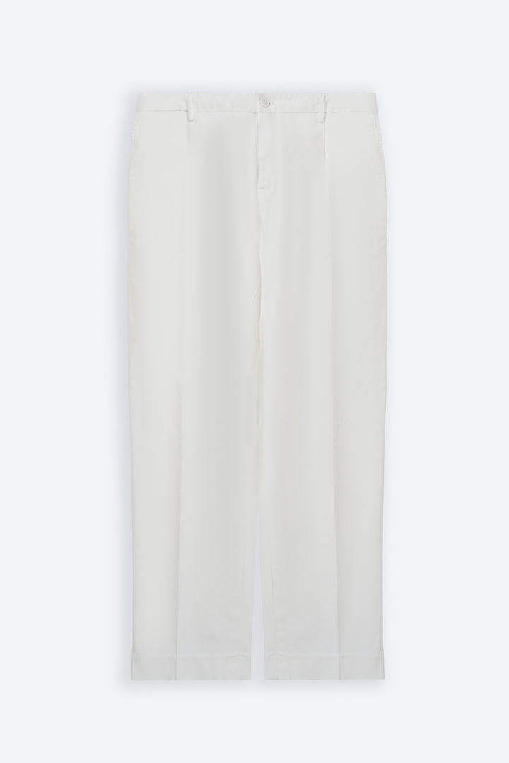 OFF WHITE PLEATED COTTON TROUSERS