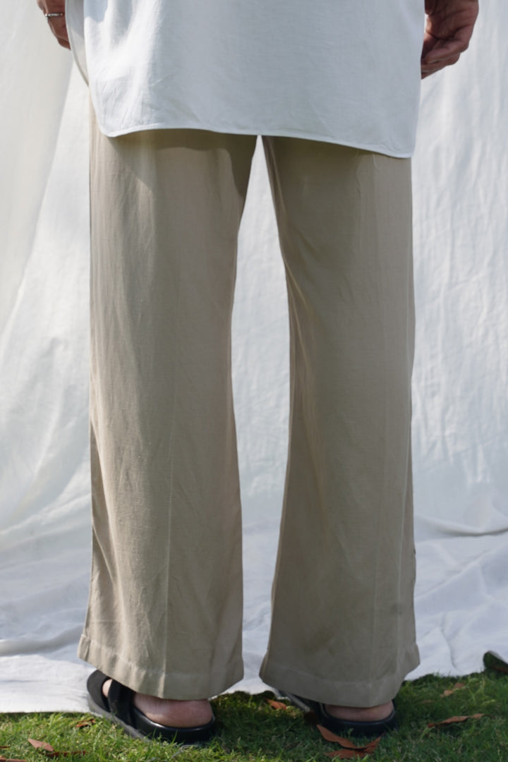 BEIGE LINEN BLEND RELAXED TROUSERS