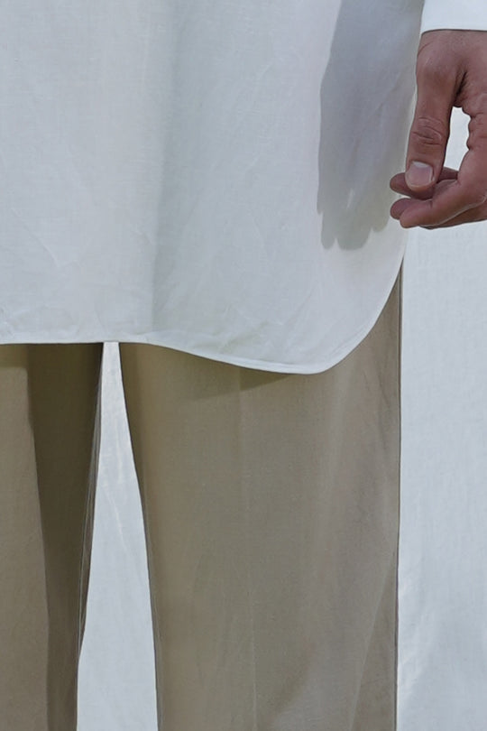 BEIGE LINEN BLEND RELAXED TROUSERS