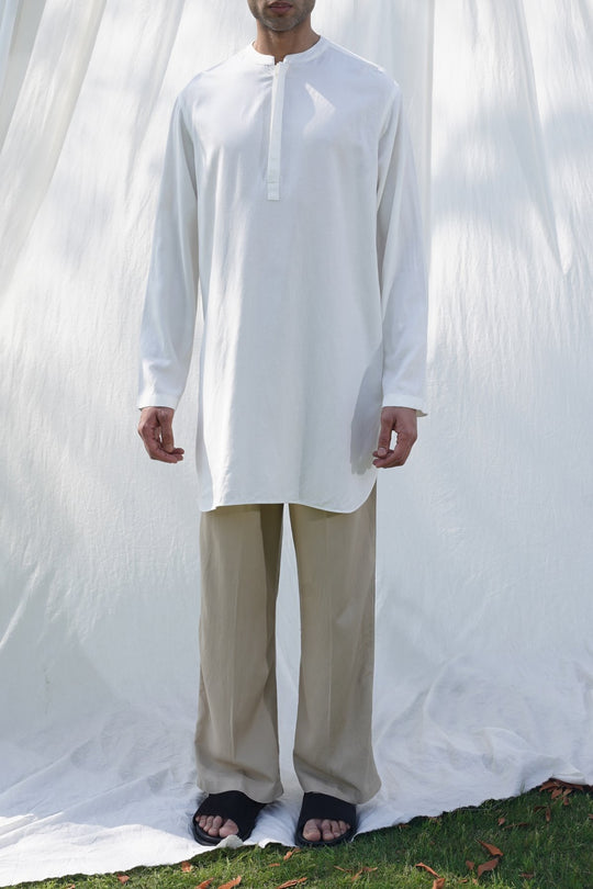 BEIGE LINEN BLEND RELAXED TROUSERS