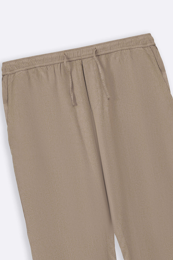 BEIGE LINEN BLEND RELAXED TROUSERS