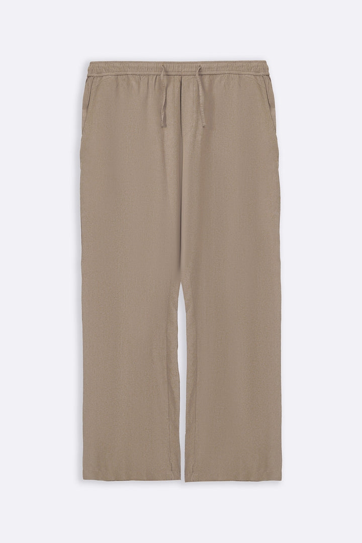 BEIGE LINEN BLEND RELAXED TROUSERS