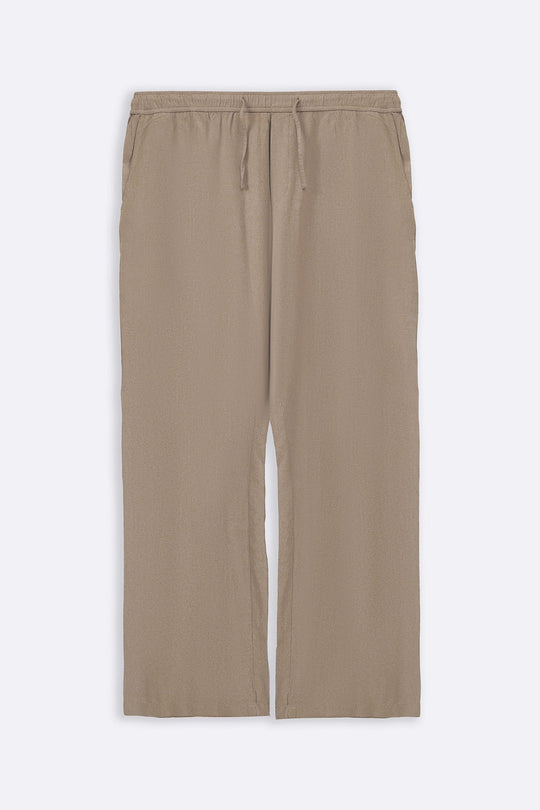 BEIGE LINEN BLEND RELAXED TROUSERS