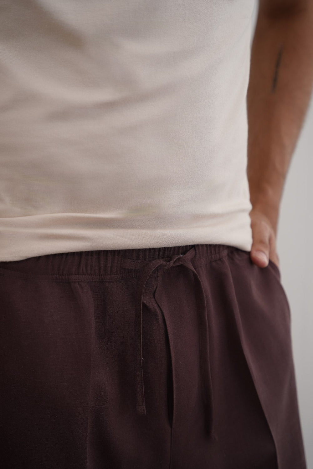 COFFEE LINEN BLEND RELAXED TROUSERS