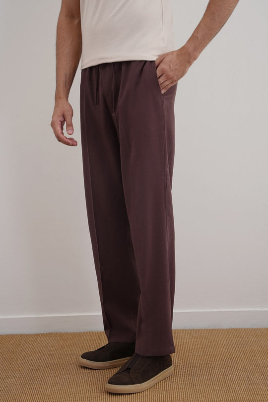 COFFEE LINEN BLEND RELAXED TROUSERS