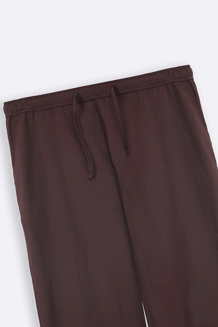 COFFEE LINEN BLEND RELAXED TROUSERS