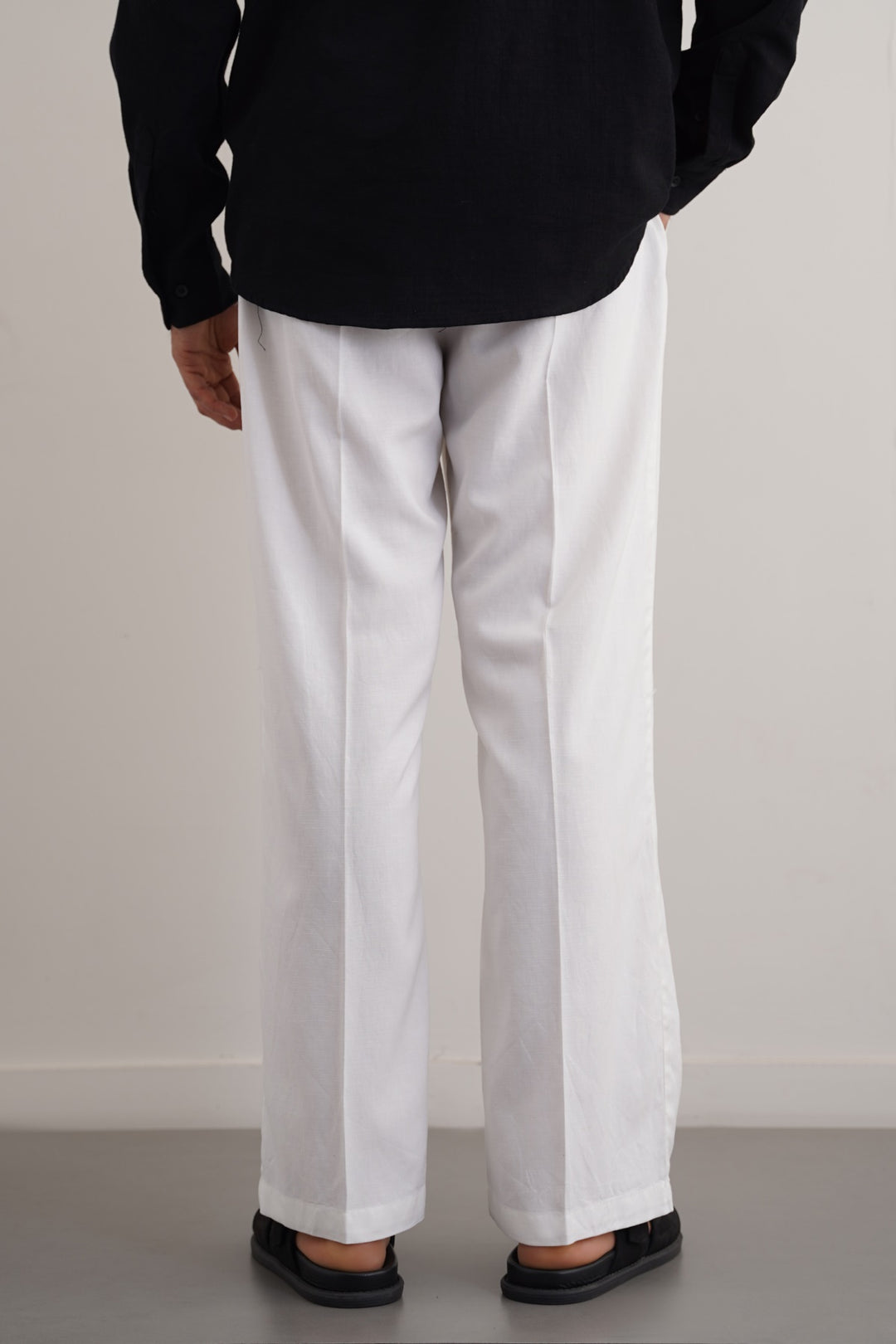 WHITE LINEN BLEND RELAXED TROUSERS