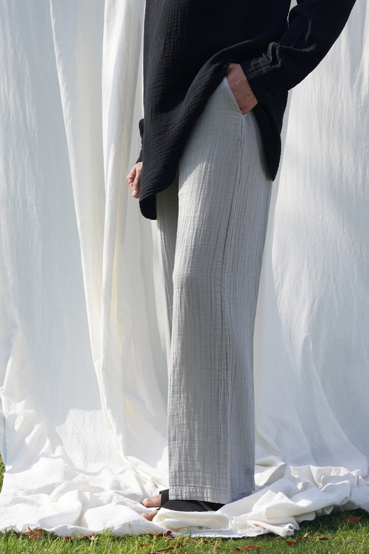 GREY RELAXED MUSLIN TROUSERS