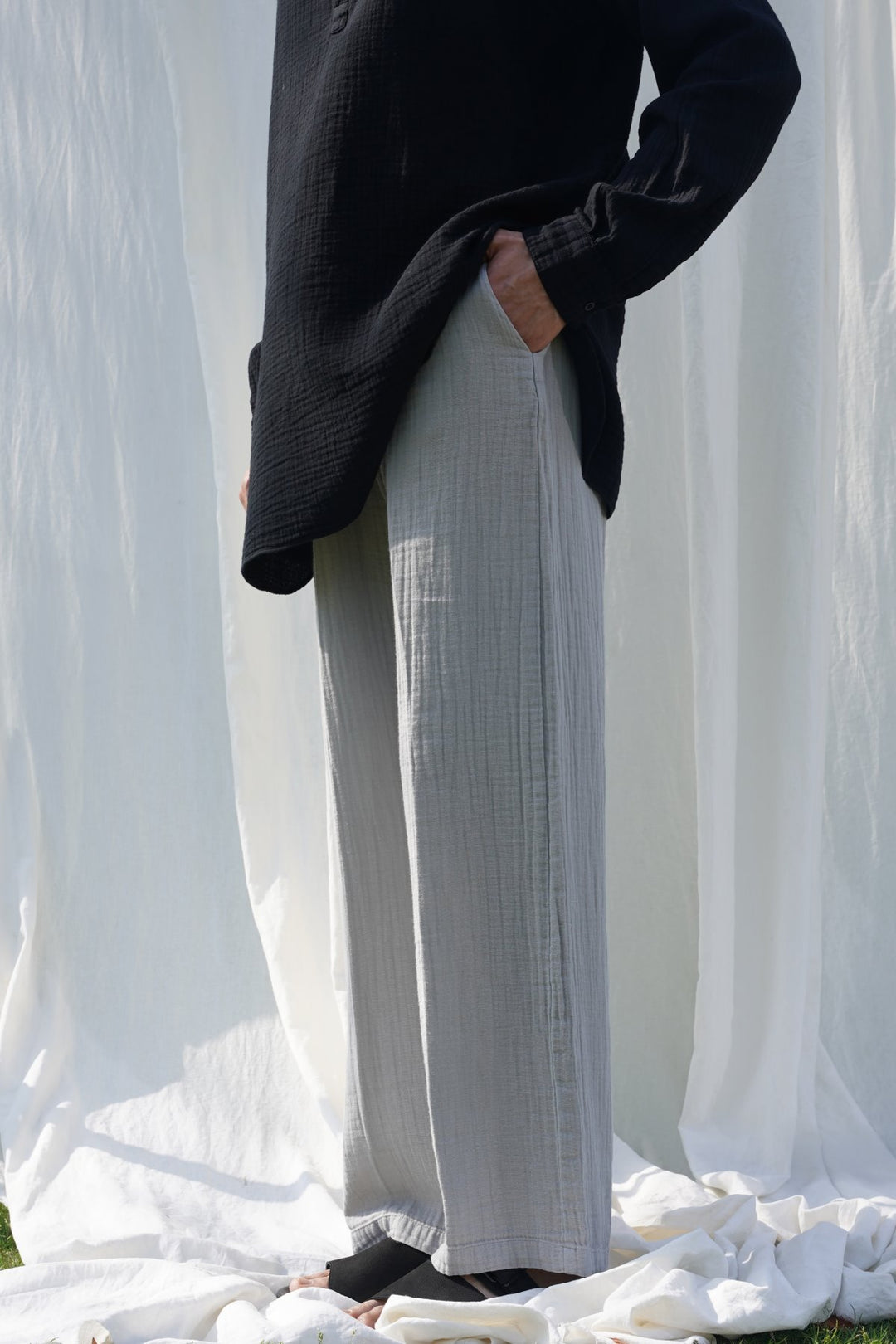 GREY RELAXED MUSLIN TROUSERS