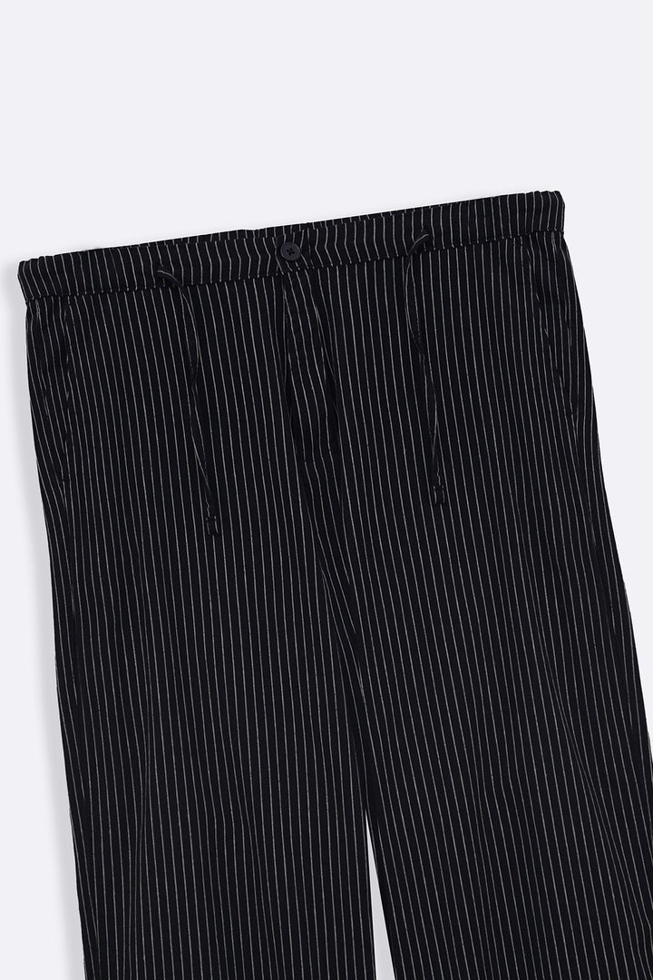 BLACK EASY PINSTRIPE TROUSERS