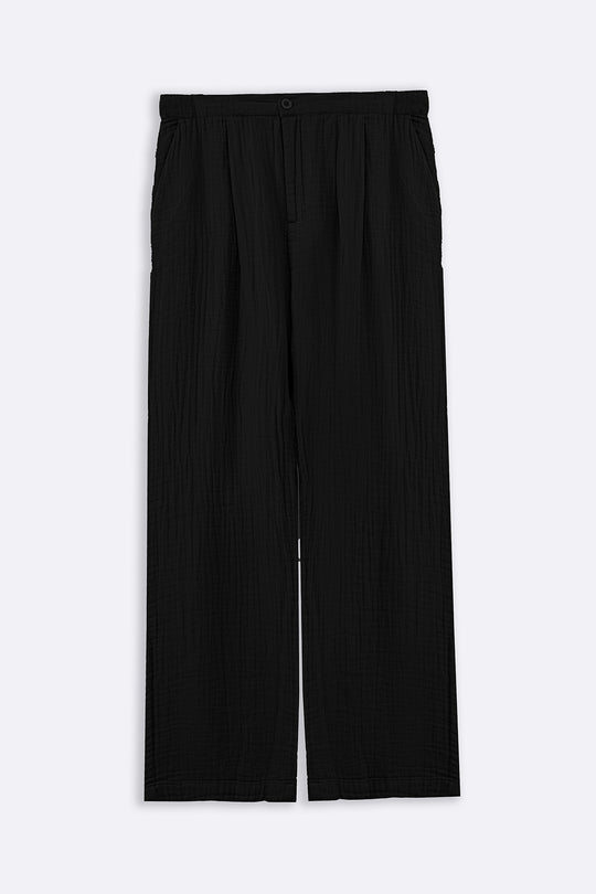 BLACK RELAXED MUSLIN TROUSERS