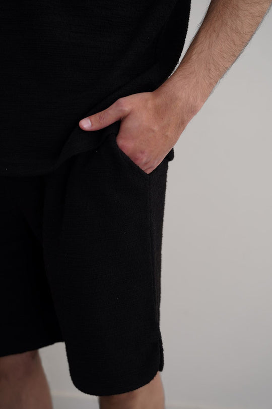 BLACK BOUCLE-KNIT SHORTS