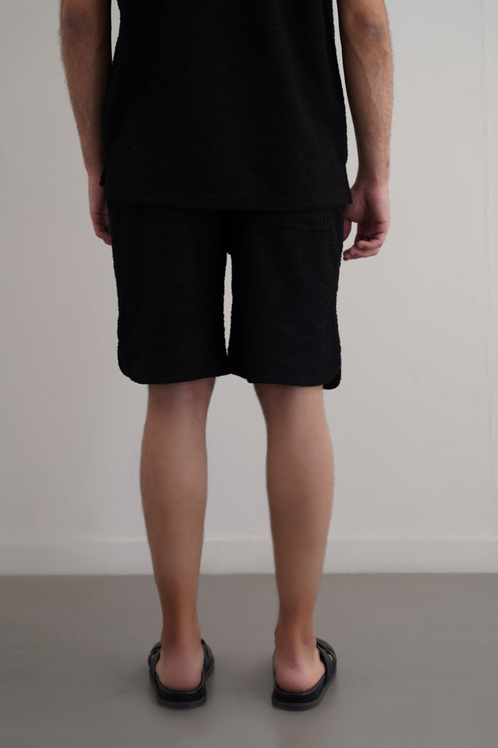 BLACK BOUCLE-KNIT SHORTS