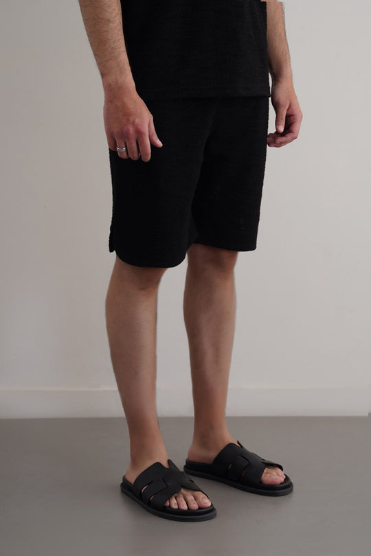 BLACK BOUCLE-KNIT SHORTS