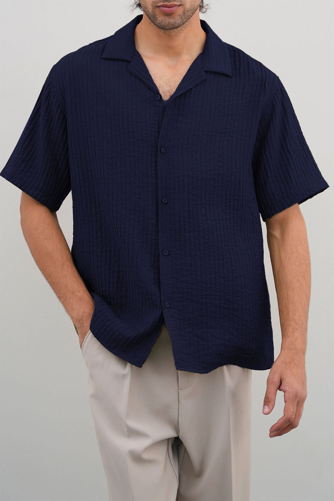 NAVY CACTUS SILK SHIRT