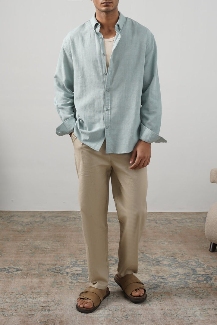 TURQUOISE SLUB COTTON SHIRT