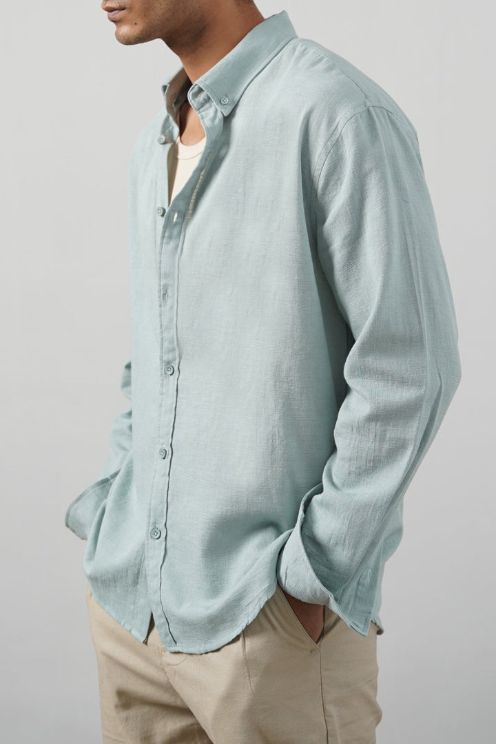 TURQUOISE SLUB COTTON SHIRT