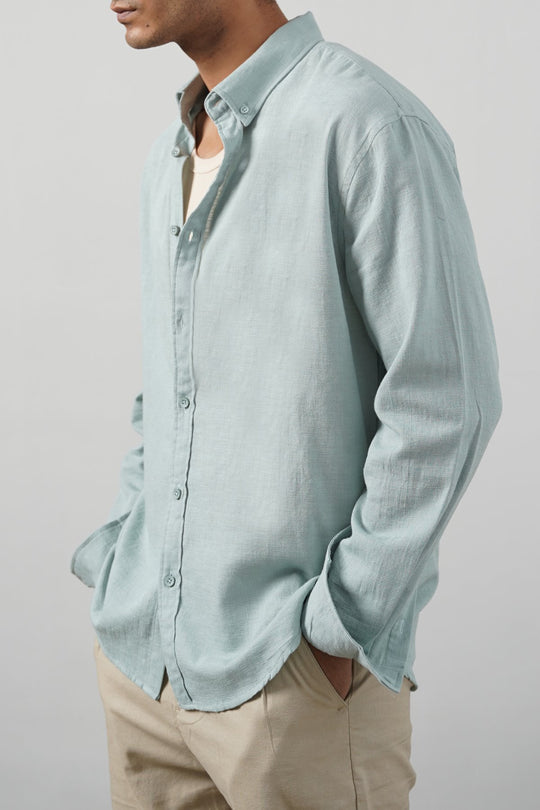 TURQUOISE SLUB COTTON SHIRT