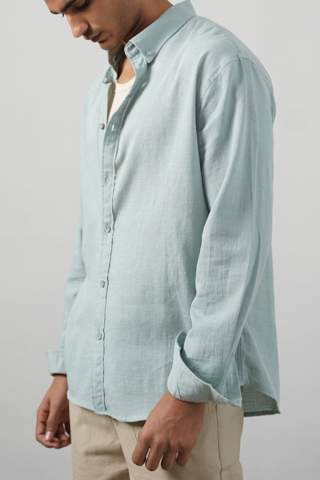 TURQUOISE SLUB COTTON SHIRT