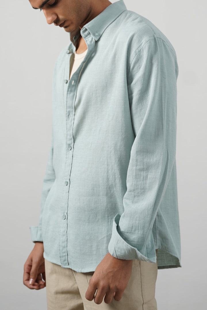 TURQUOISE SLUB COTTON SHIRT