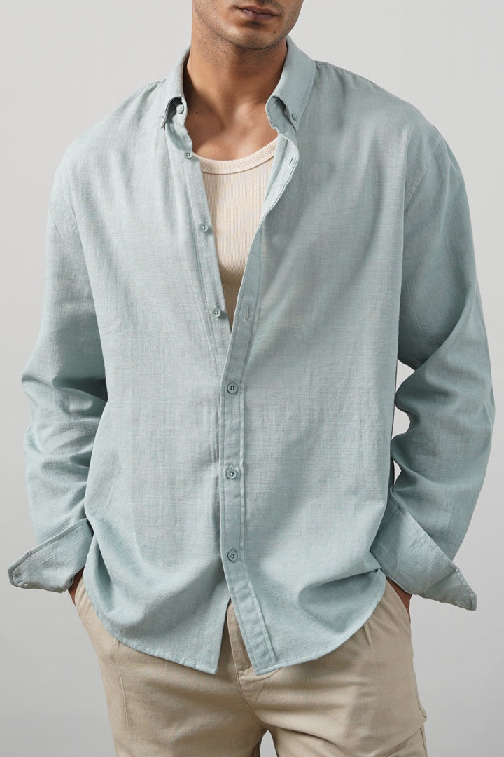 TURQUOISE SLUB COTTON SHIRT