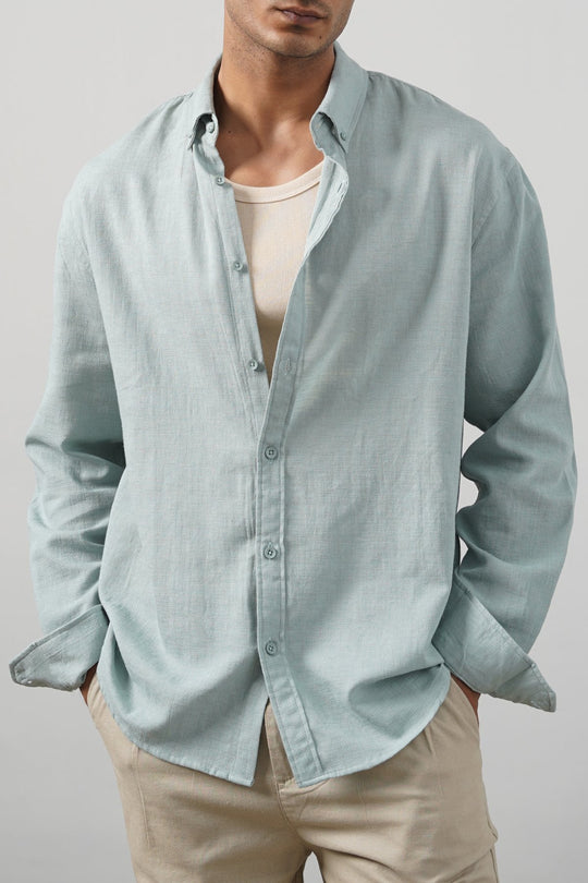 TURQUOISE SLUB COTTON SHIRT