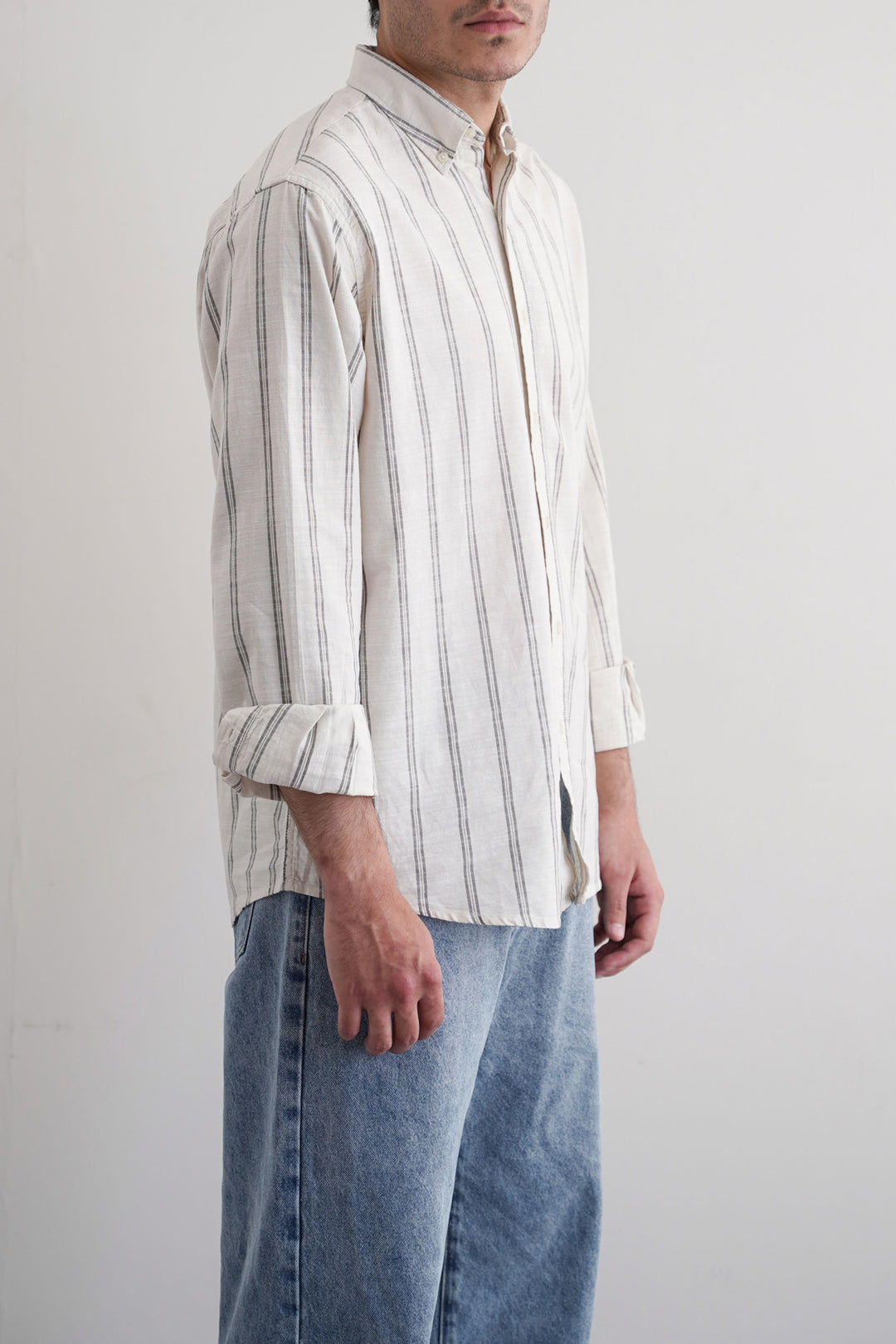 ECRU STRIPED COTTON SHIRT