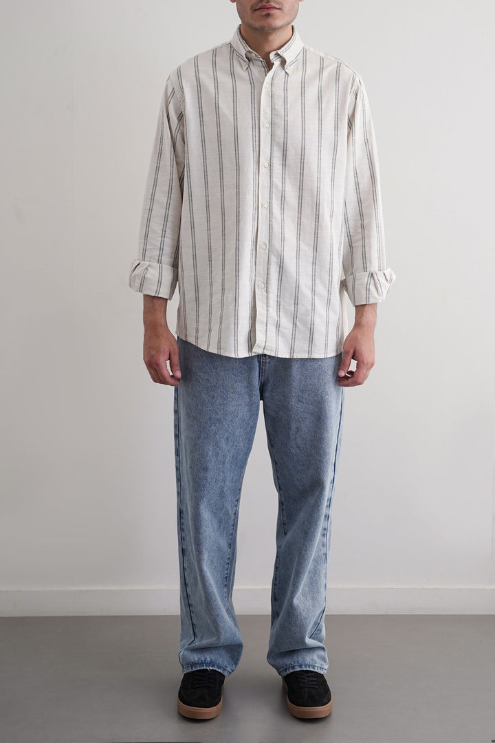 ECRU STRIPED COTTON SHIRT