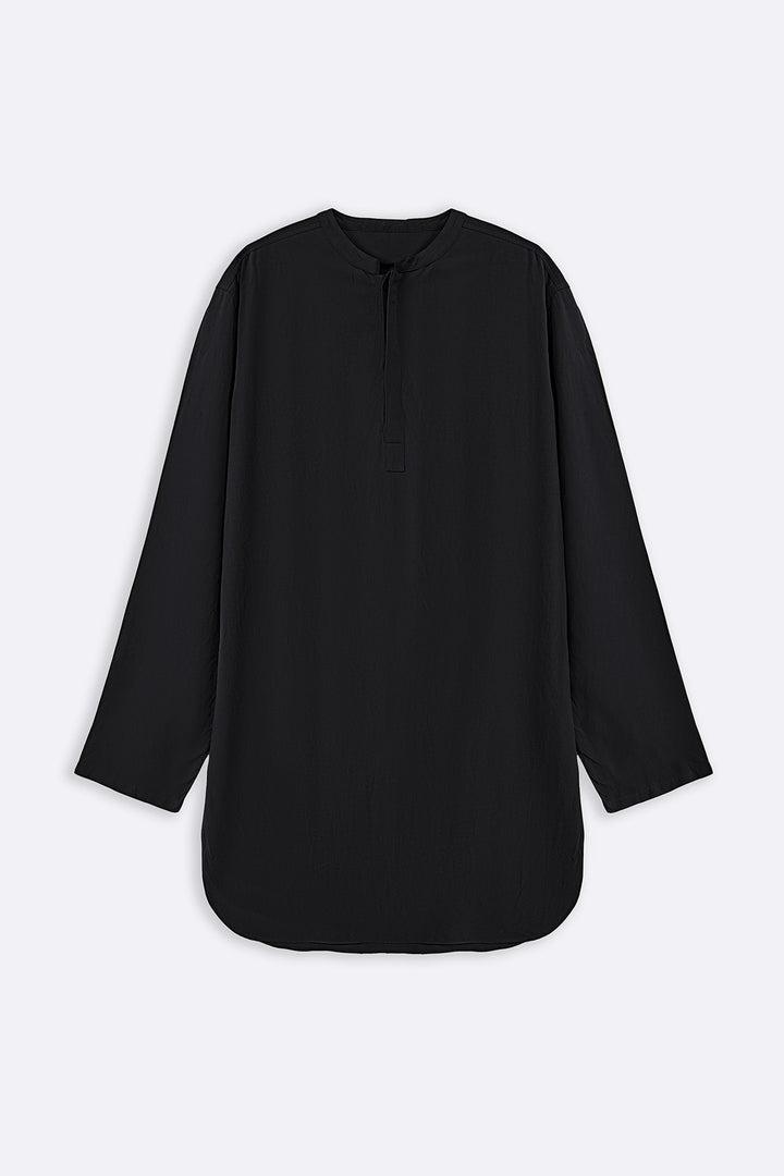 BLACK LINEN BLEND LONG SHIRT