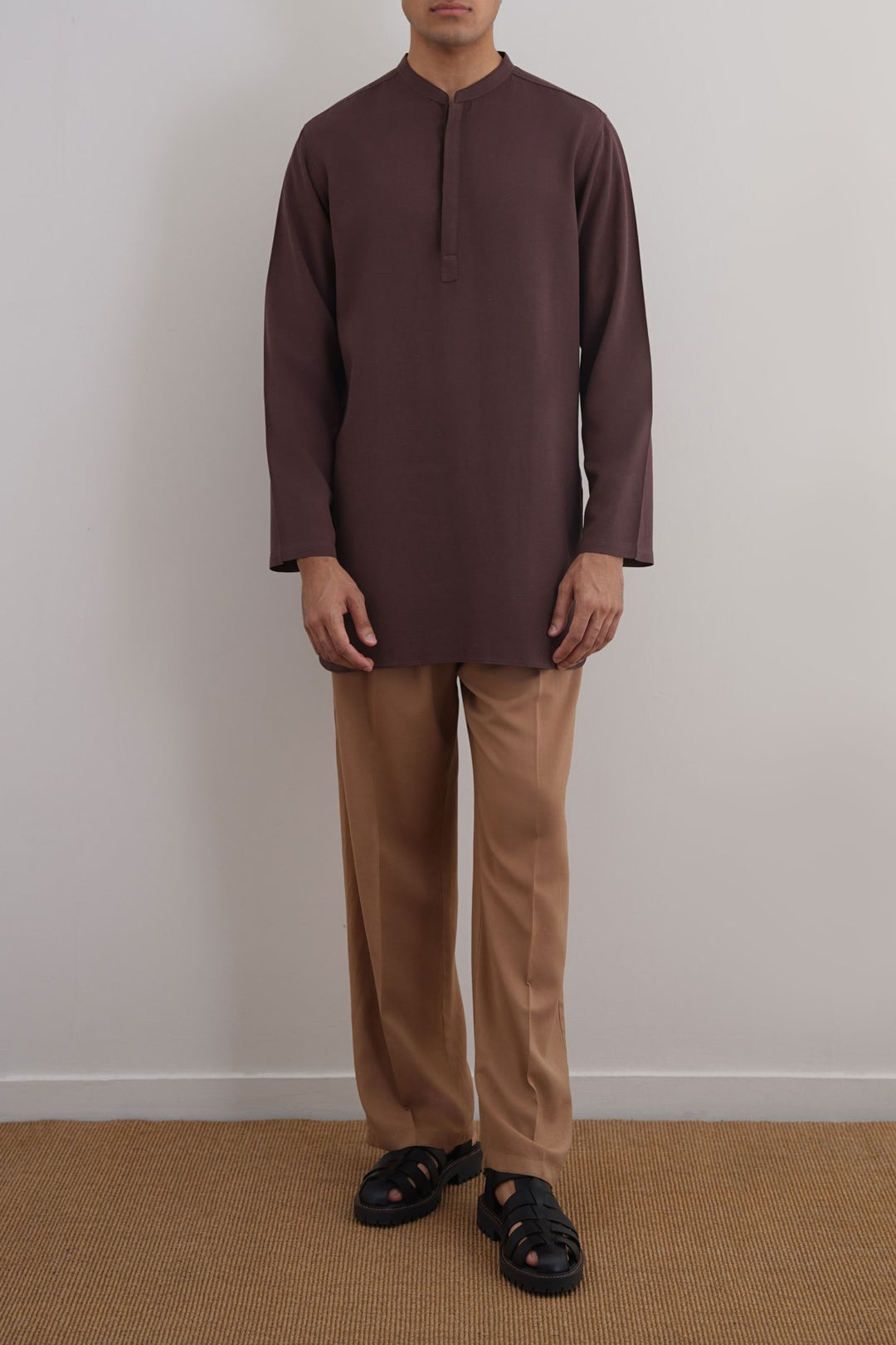 COFFEE LINEN BLEND LONG SHIRT