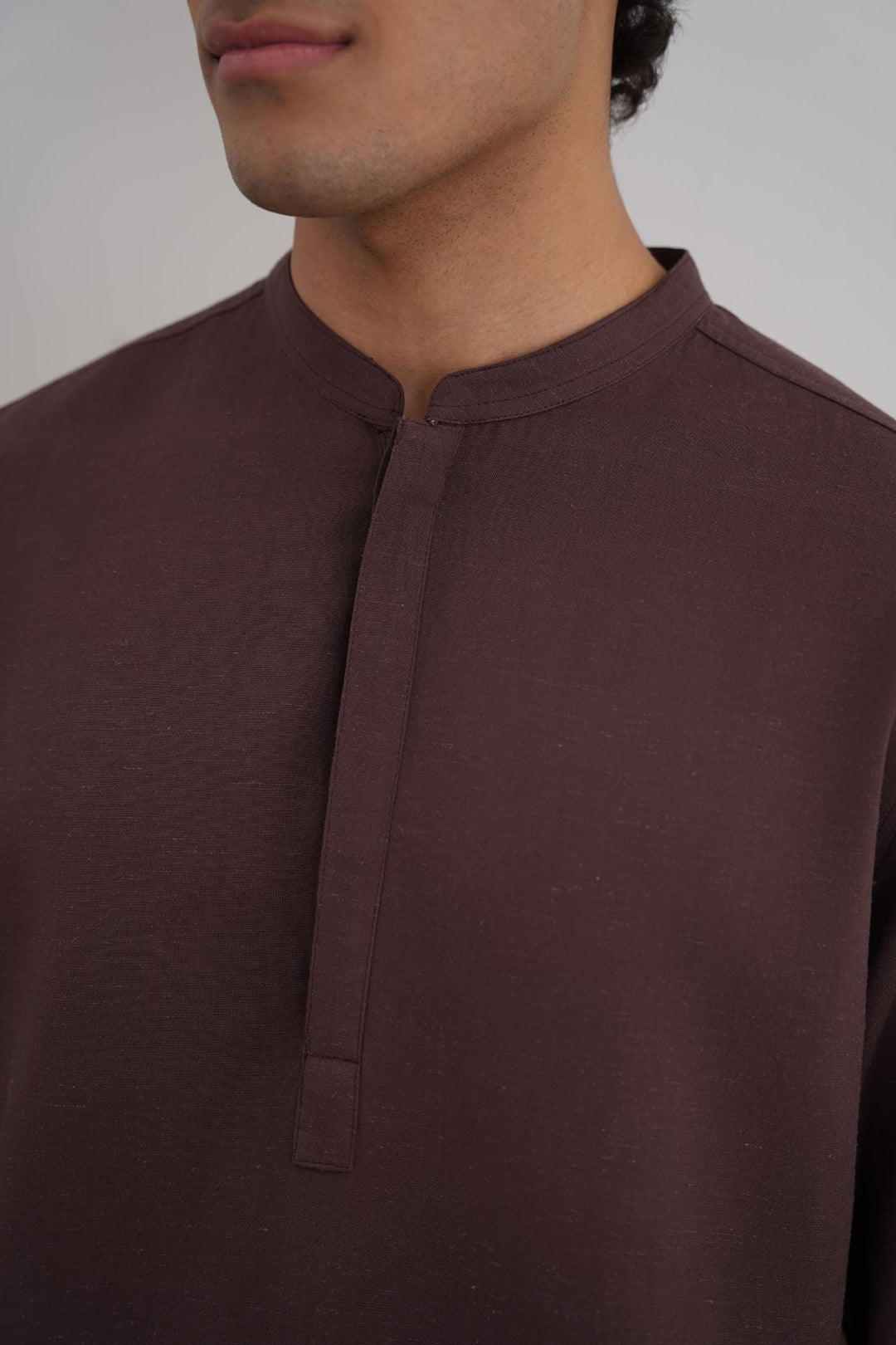 COFFEE LINEN BLEND LONG SHIRT