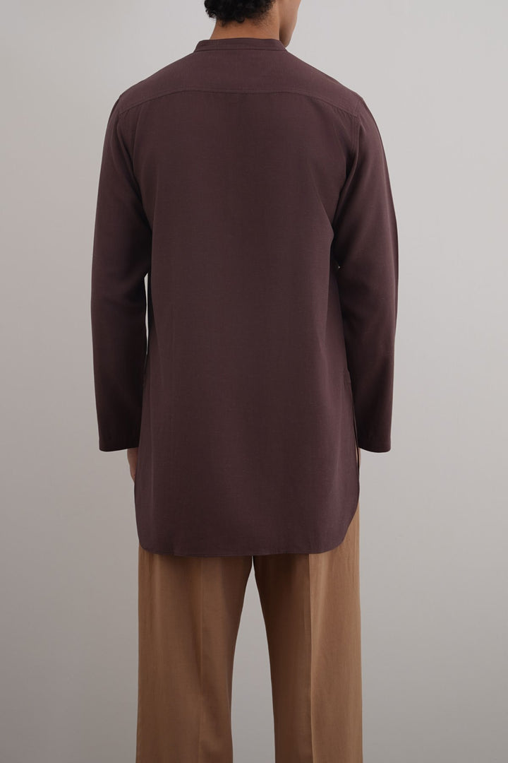 COFFEE LINEN BLEND LONG SHIRT