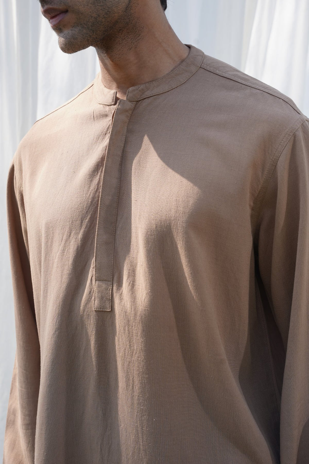 KHAKI LINEN BLEND LONG SHIRT