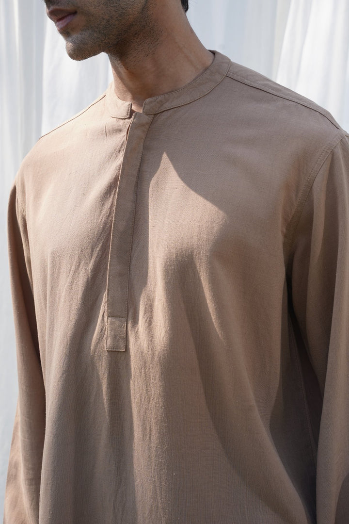 KHAKI LINEN BLEND LONG SHIRT