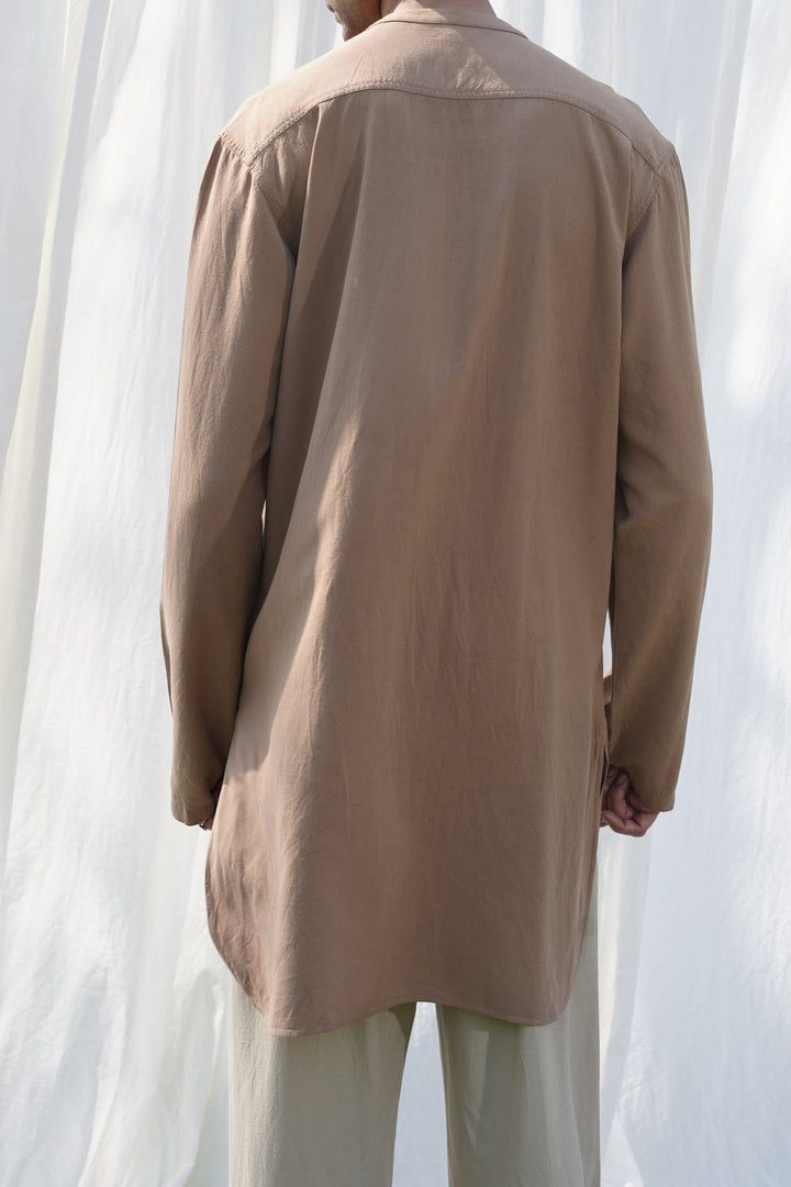 KHAKI LINEN BLEND LONG SHIRT