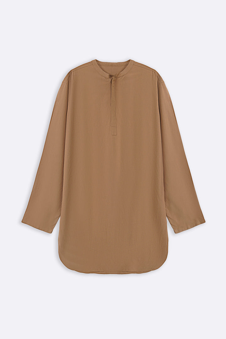 KHAKI LINEN BLEND LONG SHIRT