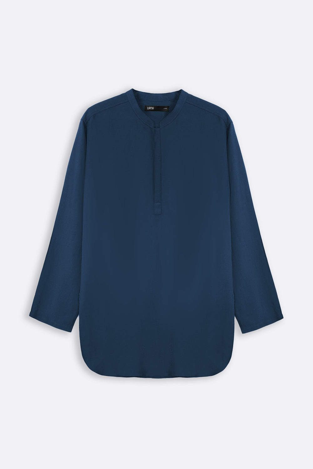MELANGE NAVY LINEN BLEND LONG SHIRT