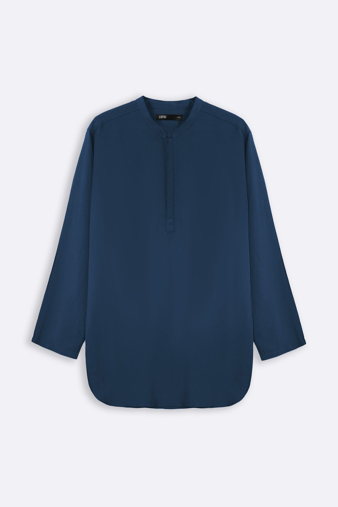 MELANGE NAVY LINEN BLEND LONG SHIRT