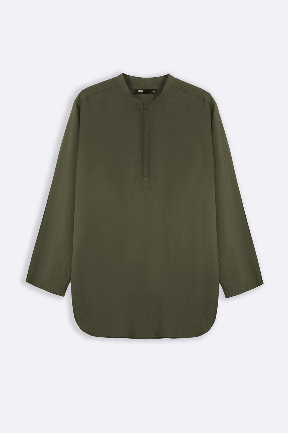 OLIVE LINEN BLEND LONG SHIRT