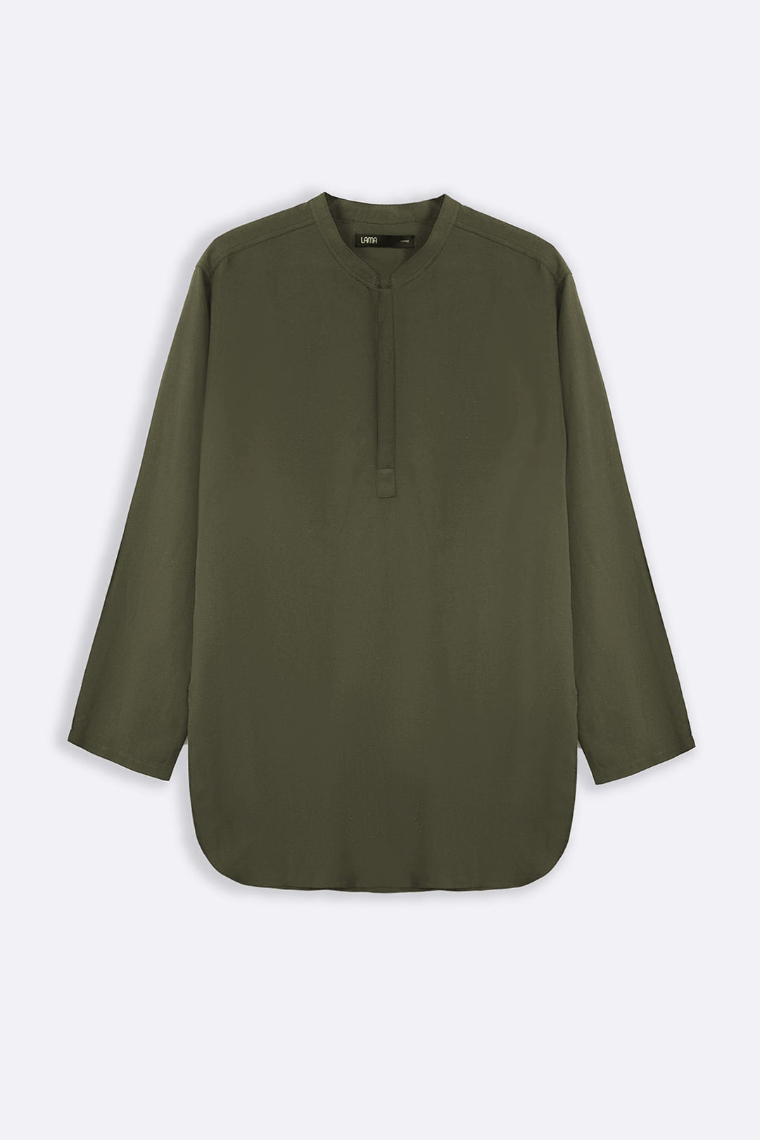 OLIVE LINEN BLEND LONG SHIRT