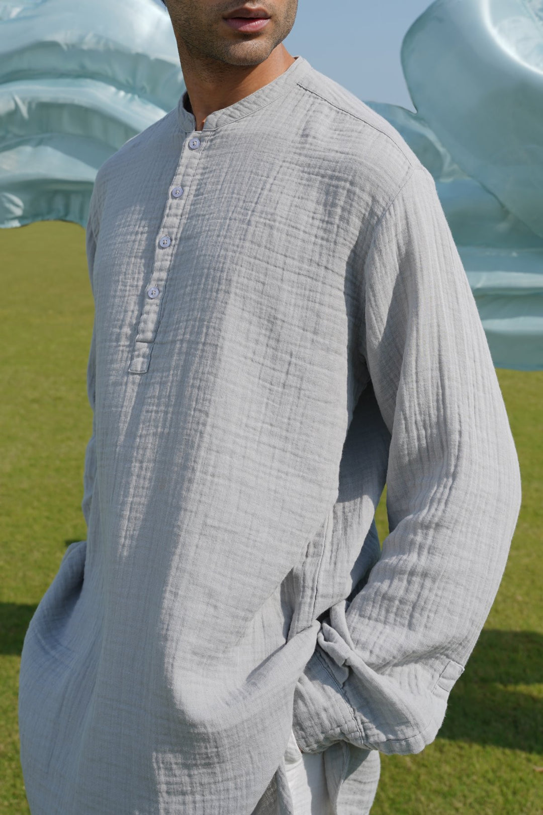GREY MUSLIN LONG SHIRT