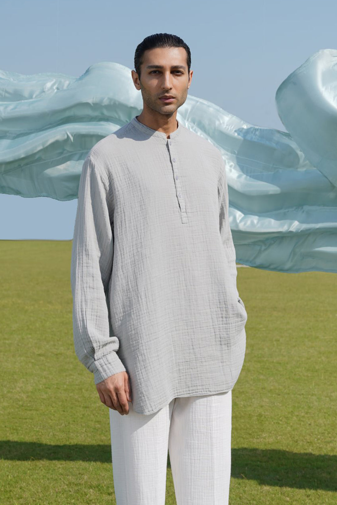 GREY MUSLIN LONG SHIRT
