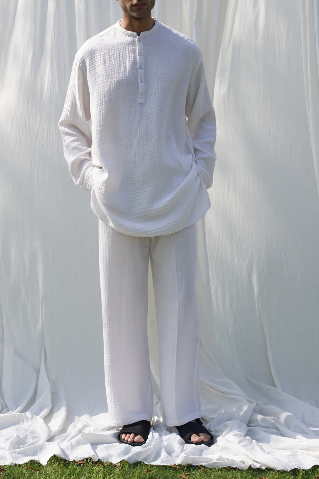 WHITE MUSLIN LONG SHIRT