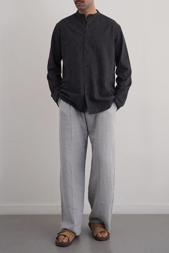 BLACK MANDARIN COLLAR SHIRT